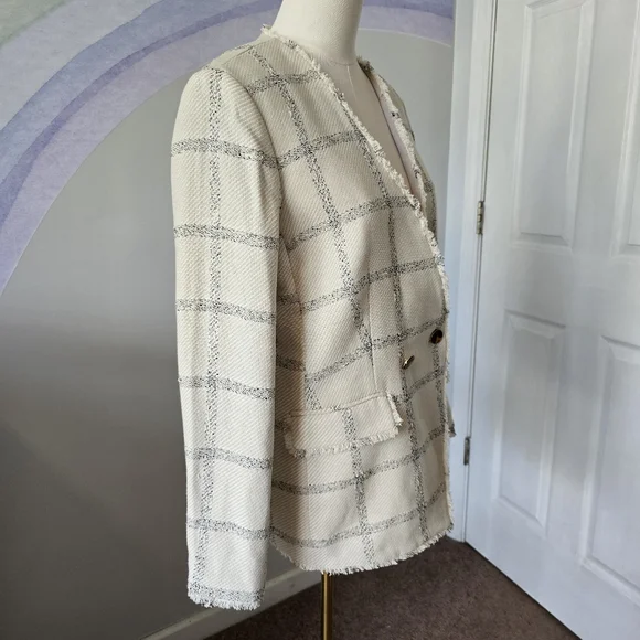 Ann Taylor | 10 | Raw Hem Windowpane Tweed Blazer - Picture 4 of 14